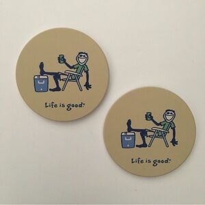 2 Coasters Life Is Good Set of 2 Ceramic with Cork Back “Life in Good”
